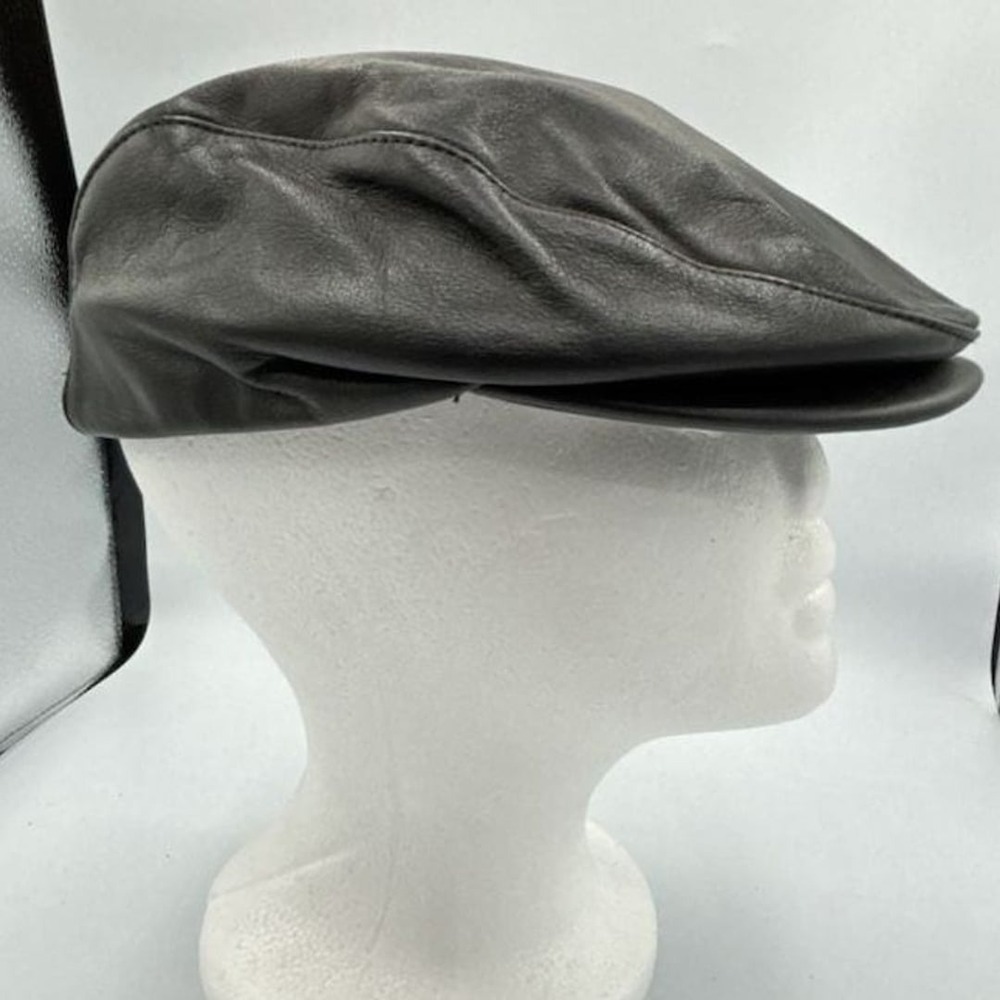 Mr. Henry Design Men's Black Leather Flat Cap Newsboy Driving Hat Size Medium